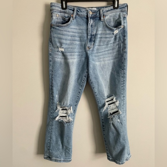 Dear John Denim Frankie Straight Leg Crop Super High Rise Distressed Jeans - Picture 1 of 9